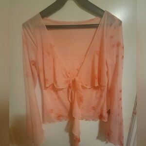 Sheer Pink Tie-Front Blouse